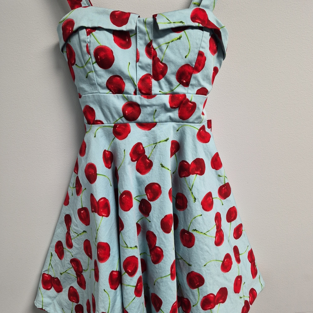 Lost And Found Blue Cherry Print A Line Dress - Picture 4 of 6